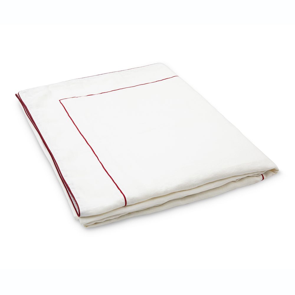 Bed linens - Natural White Emperor Flange Bedding Set with Red Piping and Double Dots - 4 Pieces - 100% Organic Hemp - MYDO.WORLD