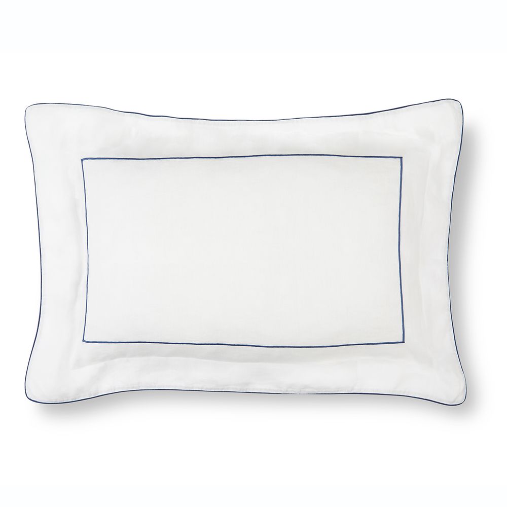 Linge de lit - Parure de lit à bride Emperor blanc naturel avec passepoil bleu et points doubles - 4 pièces - 100% chanvre biologique - MYDO.WORLD