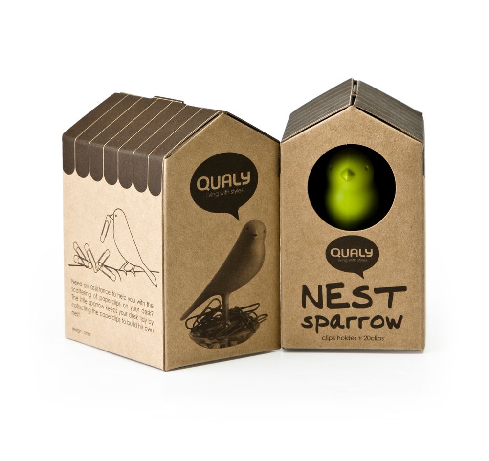 Decorative objects - Nest Sparrow Clips + Holder : Stationery Collection Environmentally Friendly Material - QUALY DESIGN OFFICIAL