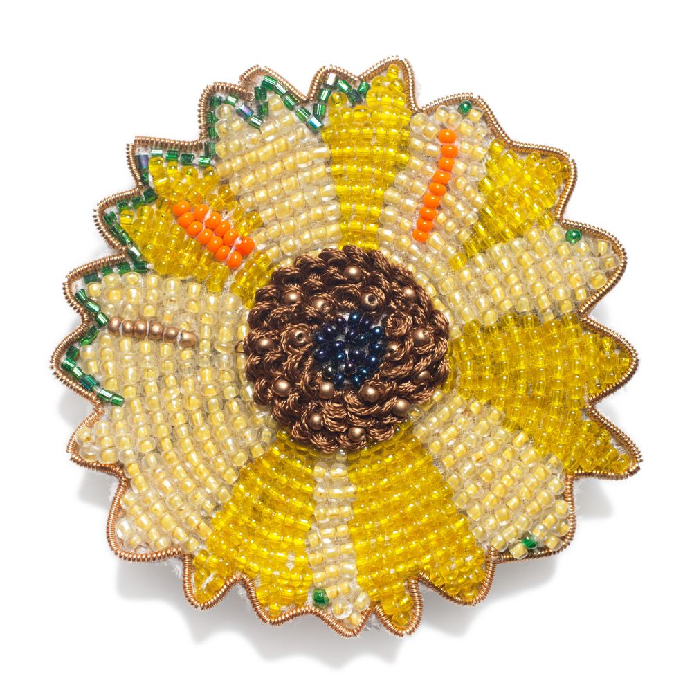 Gifts - Sunflower 2 hand embroidered beaded brooche - HELLEN VAN BERKEL HEARTMADE PRINTS