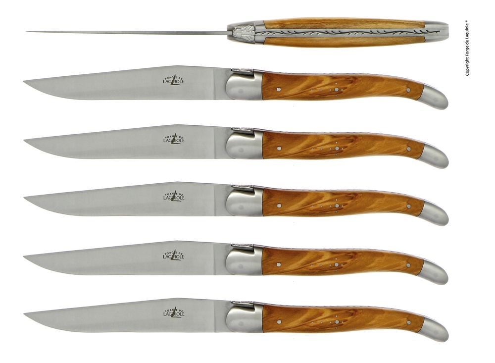Couteaux - Couteaux de table en bois précieux, coffret de 6 : Olivier, Genévrier, Ebène, Thuya... - FORGE DE LAGUIOLE
