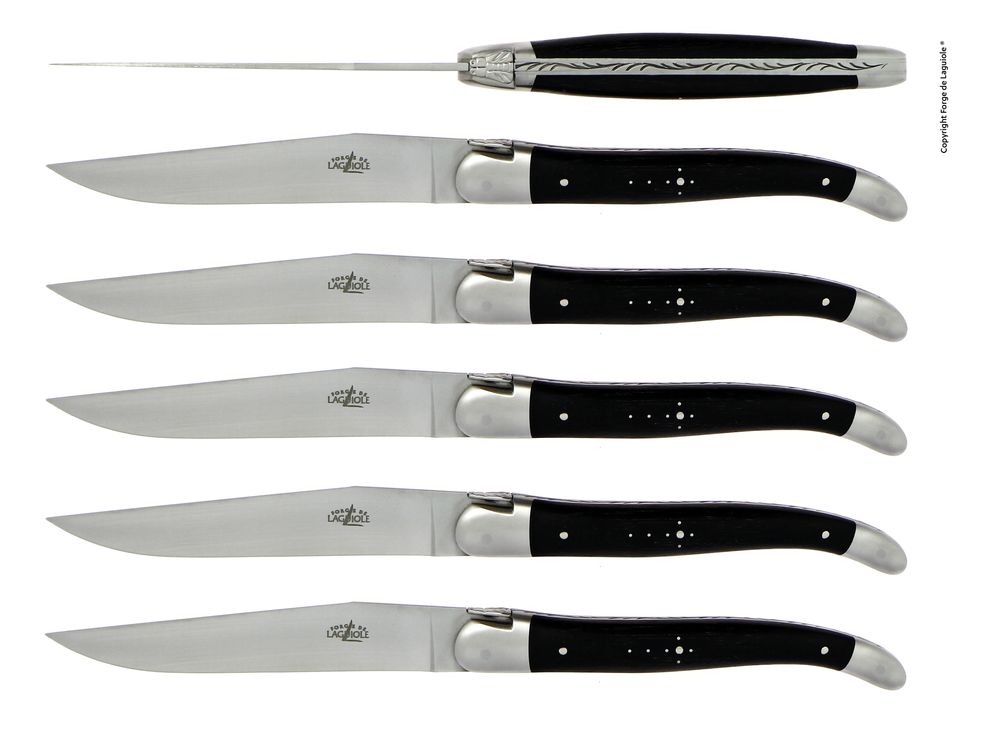 Couteaux - Couteaux de table en bois précieux, coffret de 6 : Olivier, Genévrier, Ebène, Thuya... - FORGE DE LAGUIOLE
