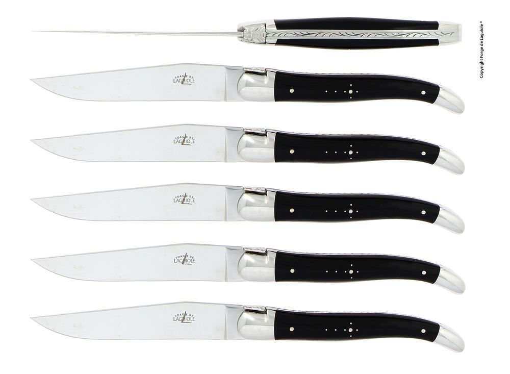 Cadeaux - Couteaux de table brillants en corne claire ou foncée, coffret de 6 - FORGE DE LAGUIOLE