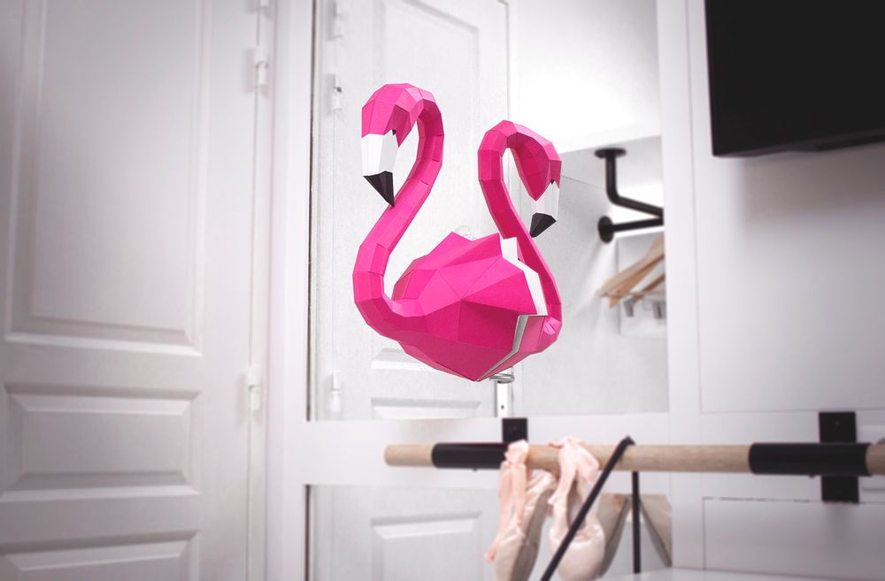 Objets de décoration - Décoration en papier - Trophée Flamant Rose en papier 3D - AGENT PAPER