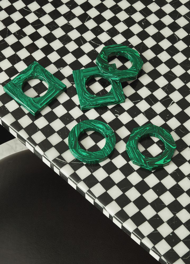 Decorative objects - Malachite Napkin Ring Set by Marcela Cure - MARCELA CURE