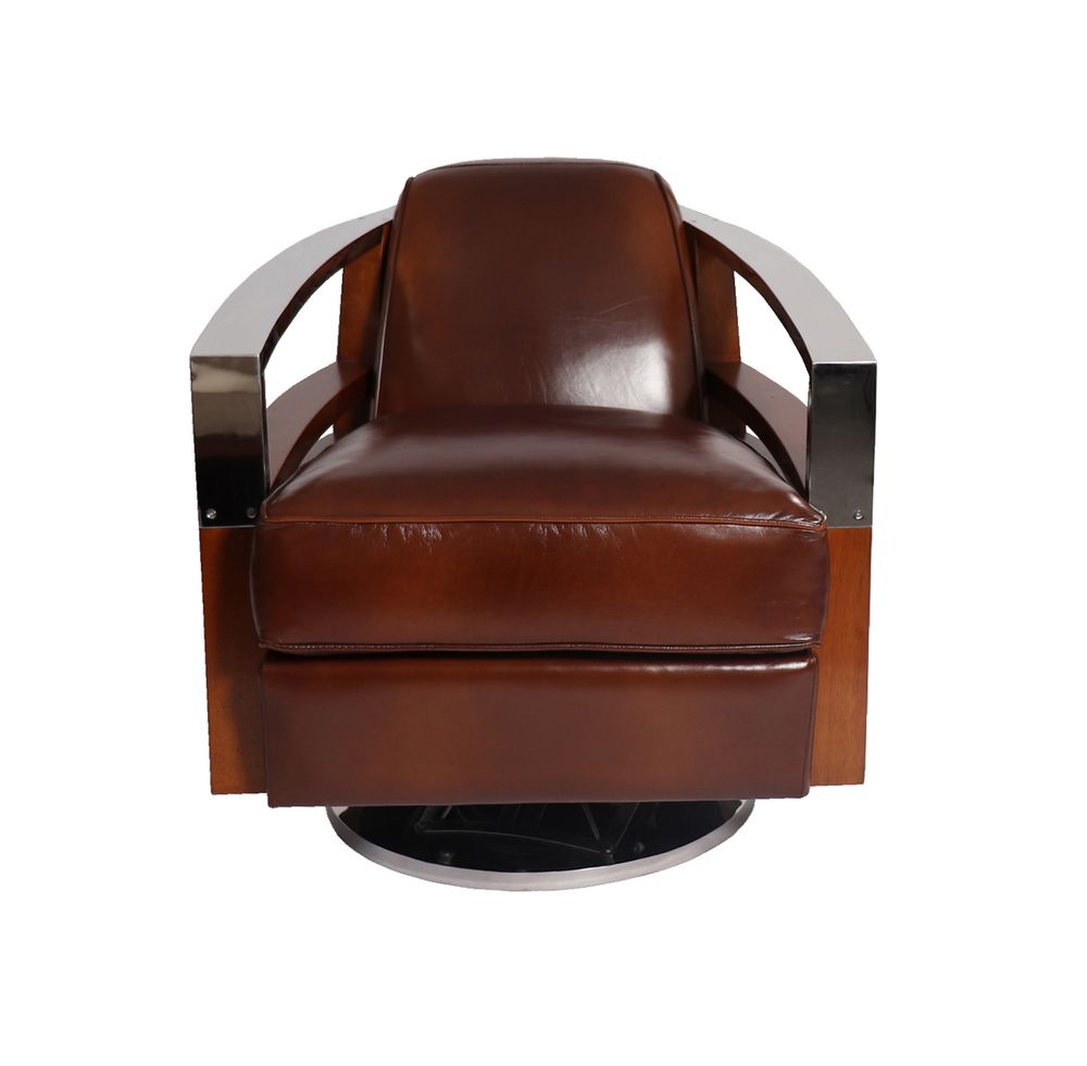 Fauteuils - Fauteuil club pivotant MADISON en cuir - DE BEJARRY INTERNATIONAL