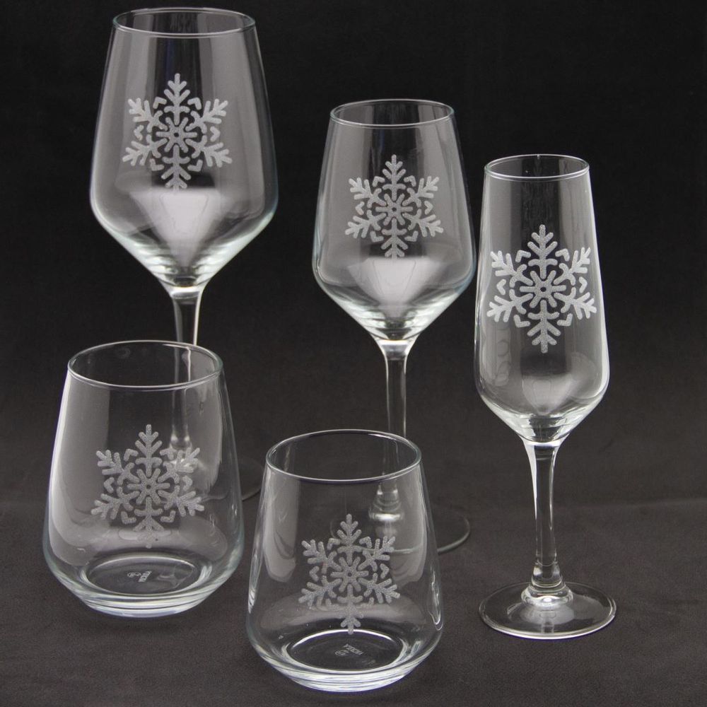 Verres à pied - Verre à vin petit décor flocon 31cl - univers montagne - CRÉATIONS LÉONIE'S FRANCE