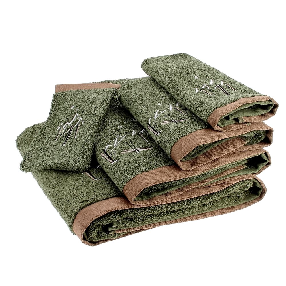 Bath towels - Stars & Ski Bath Towel with Avocado Mountain Design 140x70cm - CRÉATIONS LÉONIE'S FRANCE