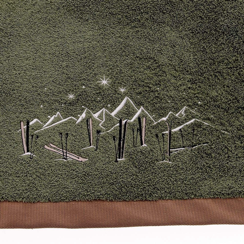Bath towels - Stars & Ski Bath Towel with Avocado Mountain Design 140x70cm - CRÉATIONS LÉONIE'S FRANCE