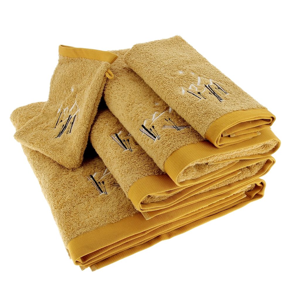 Serviettes de bain - Drap bain Stars & Ski motif montagne safran 140x70cm - CRÉATIONS LÉONIE'S FRANCE