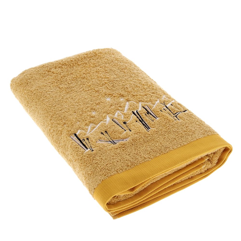 Serviettes de bain - Drap bain Stars & Ski motif montagne safran 140x70cm - CRÉATIONS LÉONIE'S FRANCE