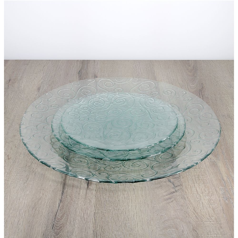 Formal plates - Display Dish Recycled Glass Volutes 32cm Mountain Inspired - CRÉATIONS LÉONIE'S FRANCE