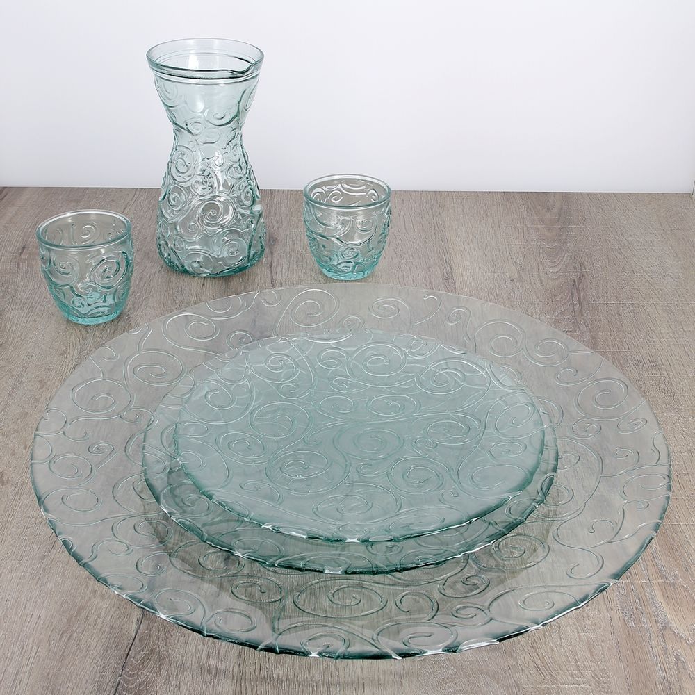 Formal plates - Display Dish Recycled Glass Volutes 32cm Mountain Inspired - CRÉATIONS LÉONIE'S FRANCE