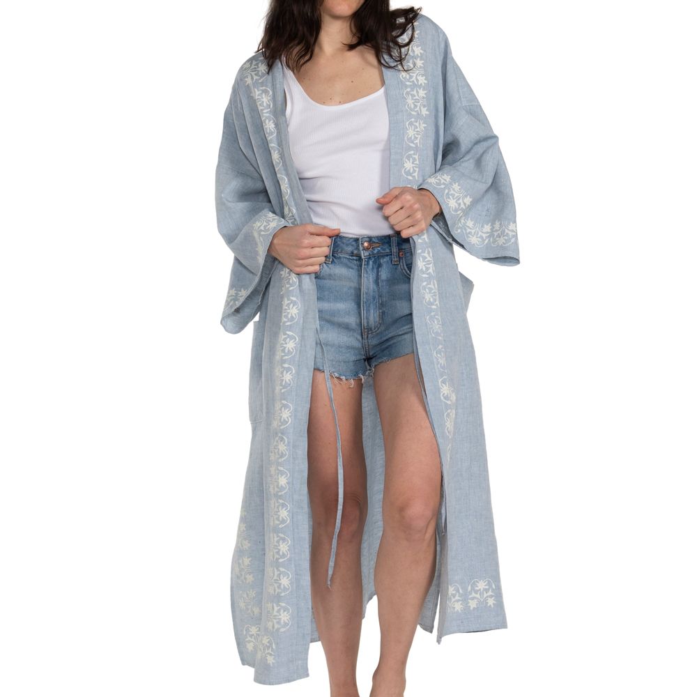 Homewear - CAFTAN AZRA HANDPRINTED HANDMADE LINEN HOMEWEAR SET LEATHER SHOE SLIPPER - LALAY