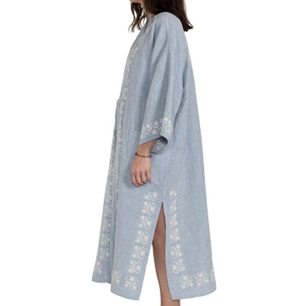 Homewear - CAFTAN AZRA HANDPRINTED HANDMADE LINEN HOMEWEAR SET LEATHER SHOE SLIPPER - LALAY
