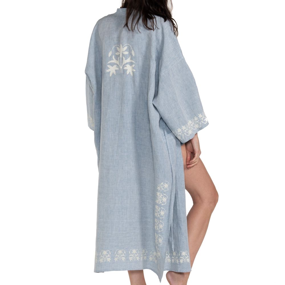 Homewear - CAFTAN AZRA HANDPRINTED HANDMADE LINEN HOMEWEAR SET LEATHER SHOE SLIPPER - LALAY