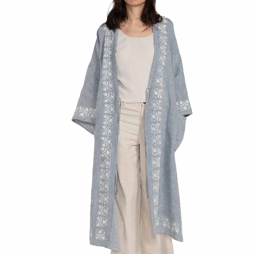 Homewear - CAFTAN AZRA HANDPRINTED HANDMADE LINEN HOMEWEAR SET LEATHER SHOE SLIPPER - LALAY
