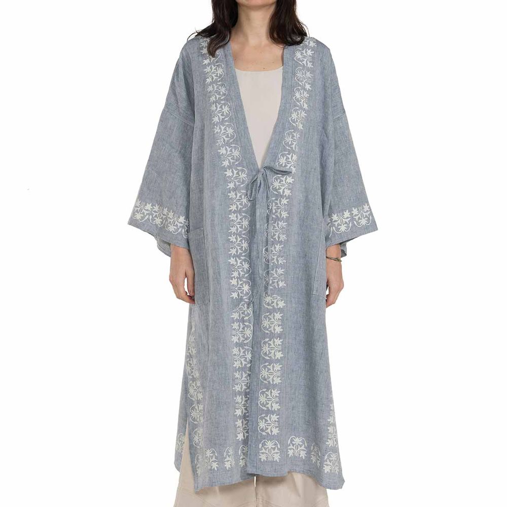 Homewear - CAFTAN AZRA HANDPRINTED HANDMADE LINEN HOMEWEAR SET LEATHER SHOE SLIPPER - LALAY