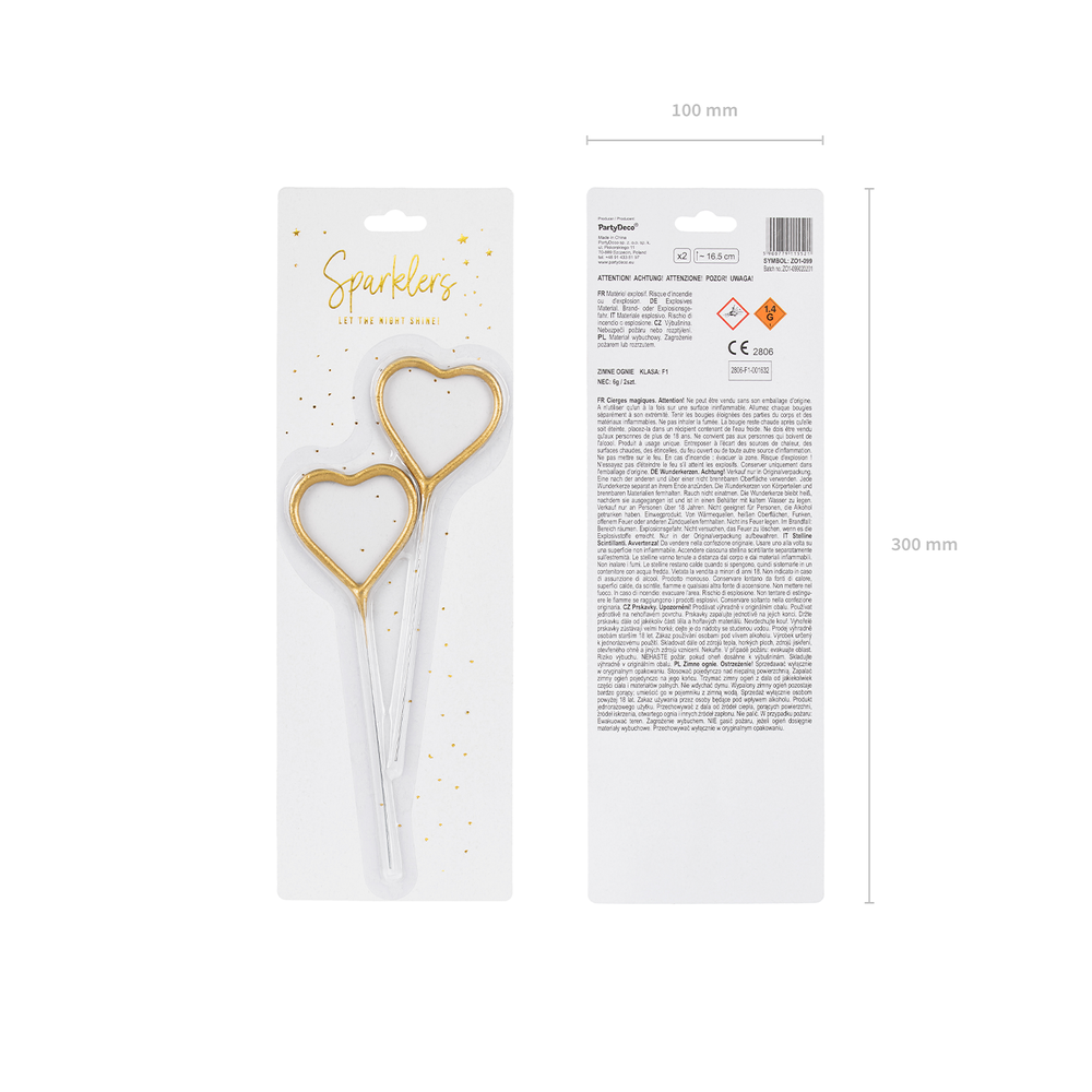 Decorative objects - Sparklers Heart, gold, 16.5cm - PARTYDECO