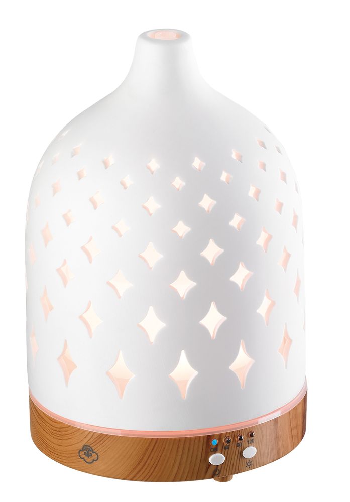 Decorative objects - Supernova Ultrasonic Diffuser- 150ml- white with lightwood base - SERENE HOUSE