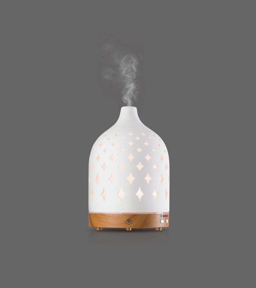 Decorative objects - Supernova Ultrasonic Diffuser- 150ml- white with lightwood base - SERENE HOUSE