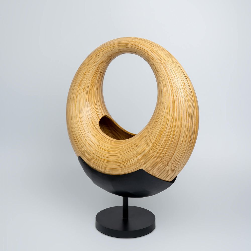 Vases - Vase en bambou fait main DONAT/cache-pots décoratifs sur support en métal noir - BAMBUSA BALI