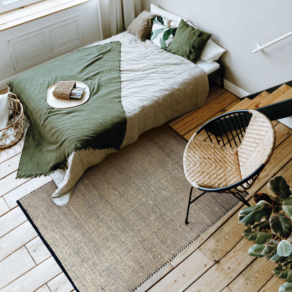 Tapis - TAPIS JUTE COTON - Tapis tissé en jute et coton noir et naturel 120x170  - ALECTO