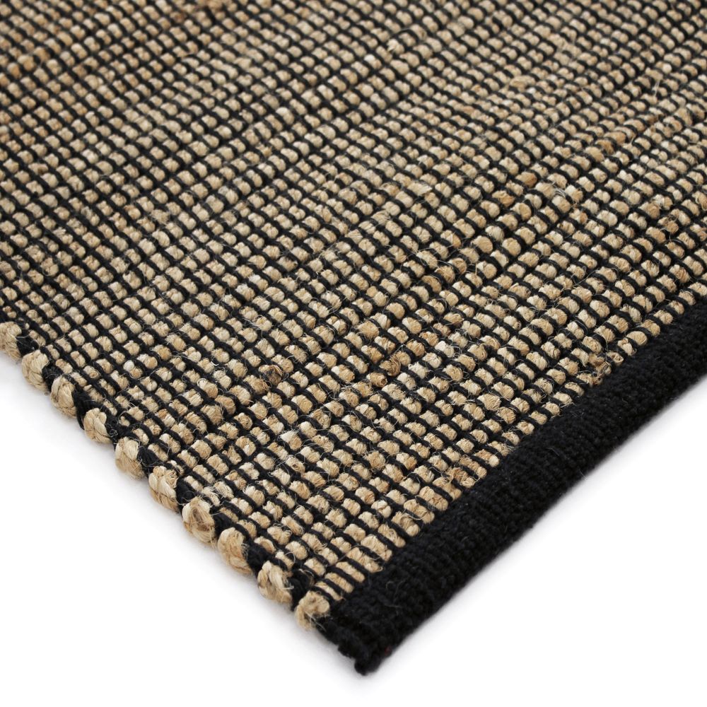 Tapis - TAPIS JUTE COTON - Tapis tissé en jute et coton noir et naturel 190x290 - ALECTO