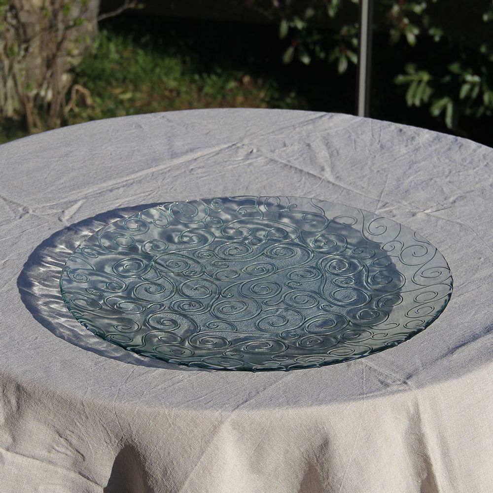 Formal plates - Recycled Glass Display Dish 48cm Volutes Mountain Inspired - CRÉATIONS LÉONIE'S FRANCE