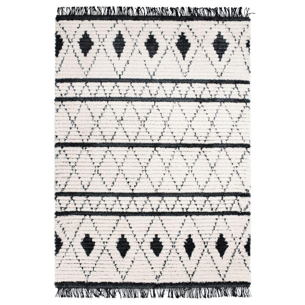 Tapis - TAPIS TOUNDRA - Tapis tout doux losanges beige et gris foncé 120x170 - ALECTO