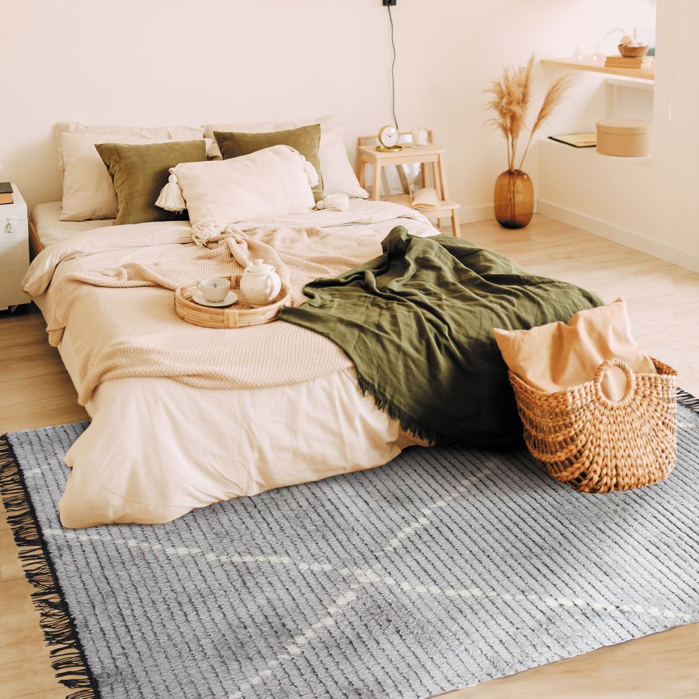 Tapis - TAPIS TOUNDRA - Tapis tout doux lignes beige et gris clair 160x230 - ALECTO