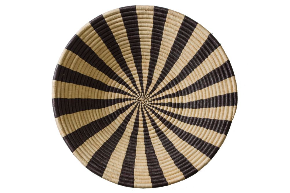 Other wall decoration - 20" Striped Black + Natural Deep Round Basket - ALL ACROSS AFRICA + KAZI