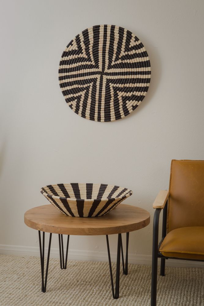 Other wall decoration - 20" Striped Black + Natural Deep Round Basket - ALL ACROSS AFRICA + KAZI