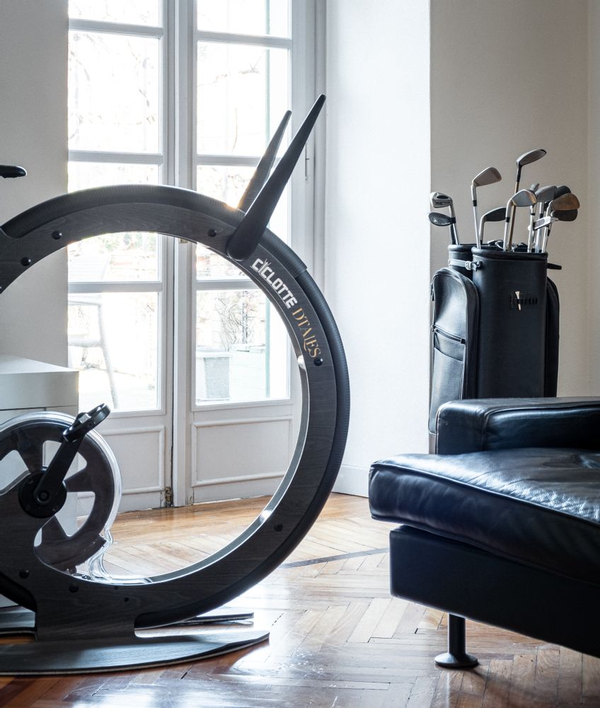 Gym and fitness equipment for hospitalities & contracts - Ciclotte exercise-bike in Wood and Mat carbon fibre - CICLOTTE