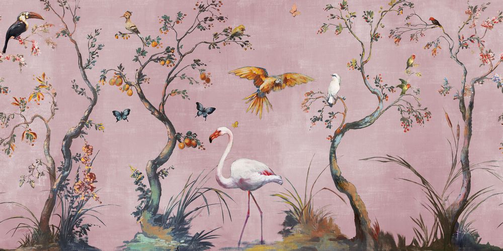 Wallpaper - Bespoke Pink Ibis Birds Wallpaper - LA MAISON MURAEM