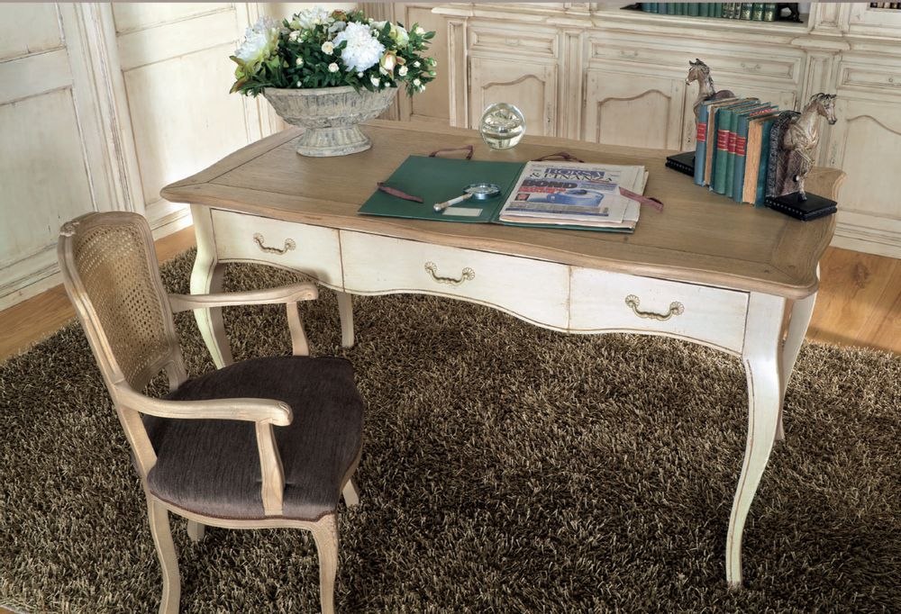 Secrétaires  - PR621 - Bureau provincial français avec 3 tiroirs et plateau en chêne - INTERIORS ITALIA