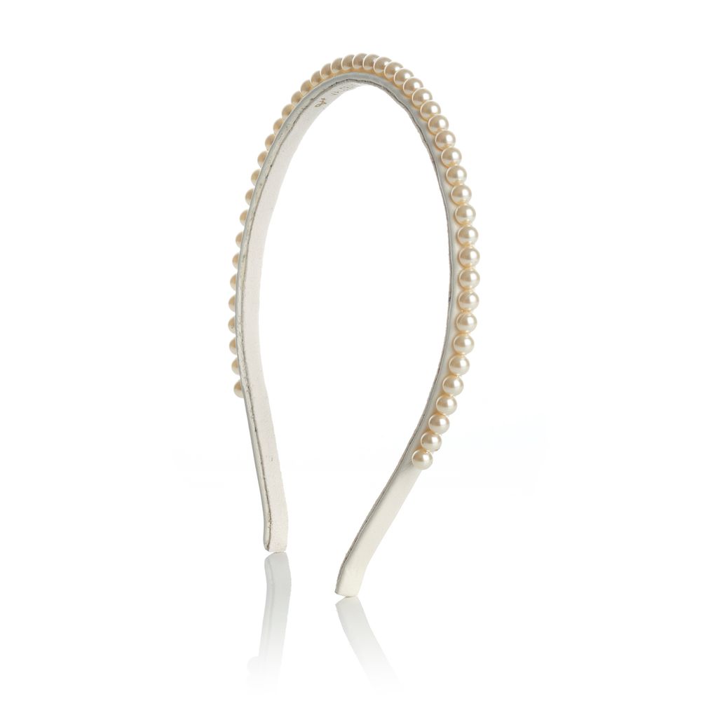 Accessoires cheveux - Serre-tête fin en perles et cuir SUZAN - VALÉRIE VALENTINE