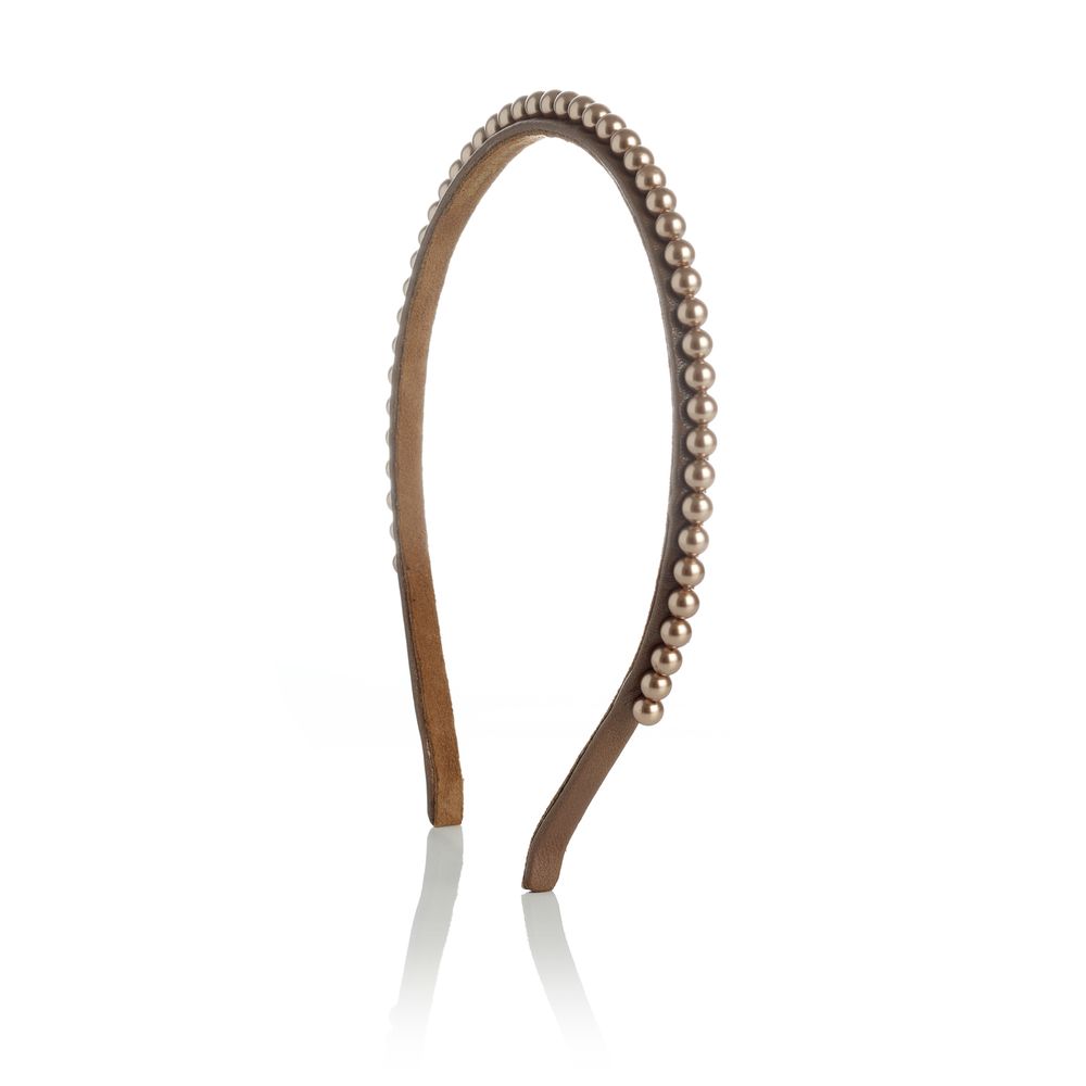 Accessoires cheveux - Serre-tête fin en perles et cuir SUZAN - VALÉRIE VALENTINE