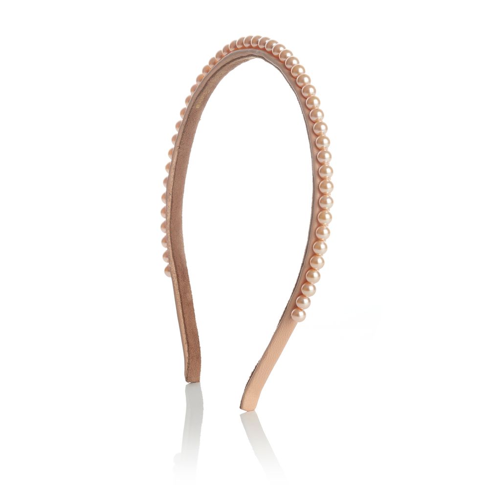 Accessoires cheveux - Serre-tête fin en perles et cuir SUZAN - VALÉRIE VALENTINE