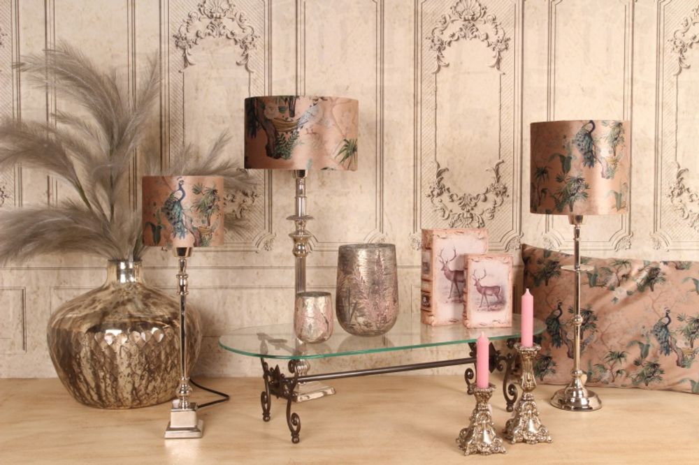 Abat-jours - Abat-jour cylindre Paon Pêche - DUTCH STYLE BY BAROQUE COLLECTION
