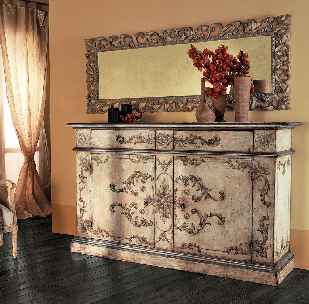 Buffets - AP258/D3 - Buffets décorés à la main avec deux portes et deux tiroirs - INTERIORS ITALIA