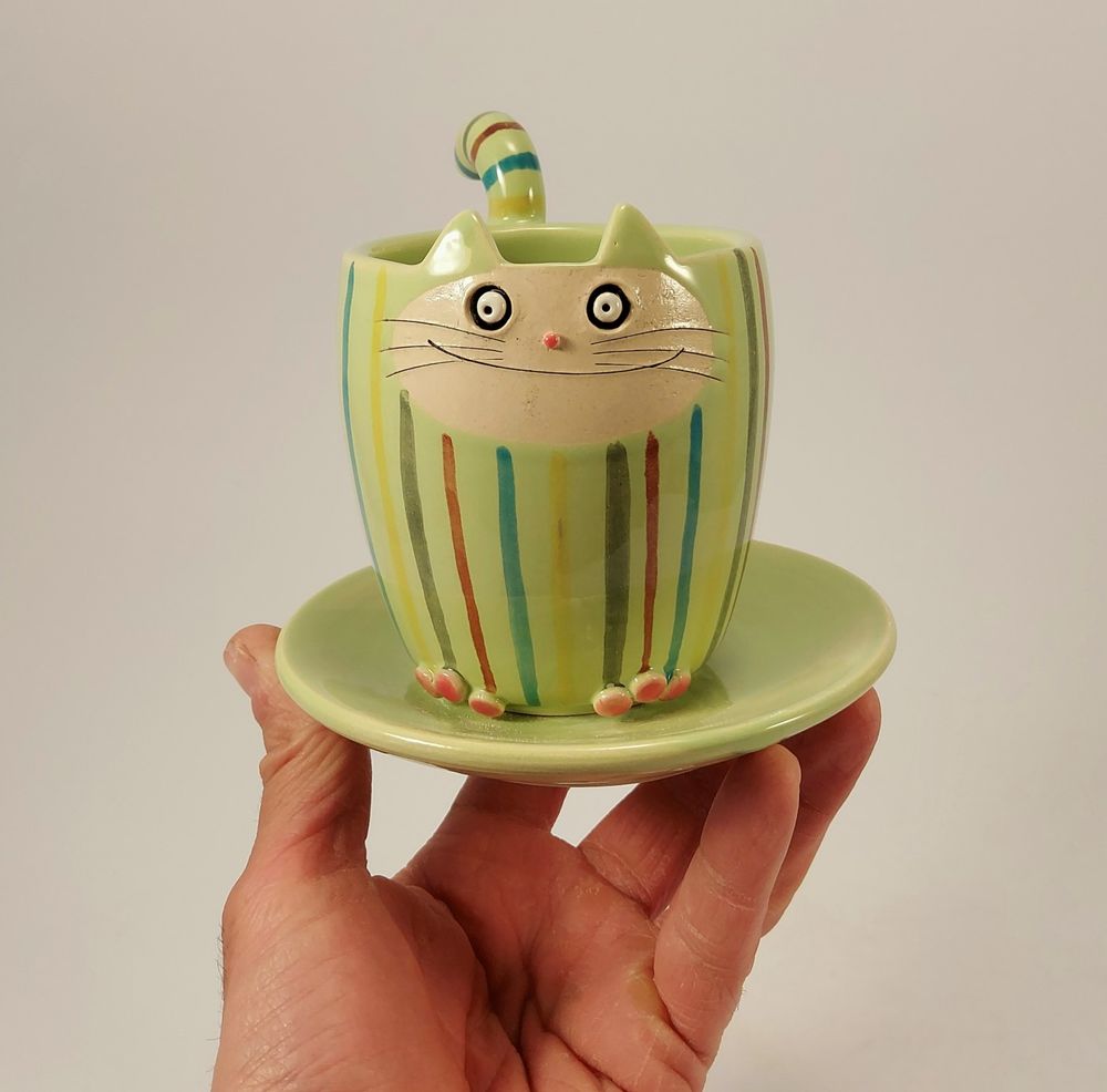 Mugs - "Cat Cat" MUG cup - PACHAMAMA DI E. OCCHI LABORATORIO ARTIGIANO DI CERAMICA