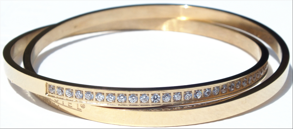 Bijoux - Bracelet double en acier plaqué or avec zirconium et sérigraphie - L'OFFICIEL SRL