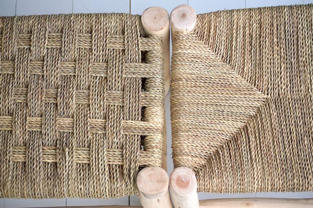 Outdoor decorative accessories - Wood and palm fiber benches - MAISON LILO