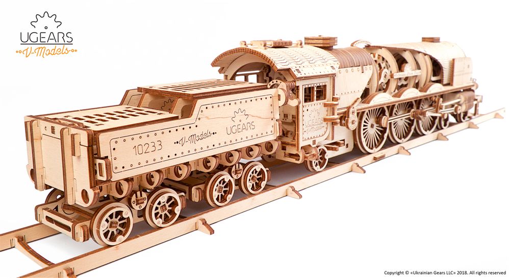 Gifts - UGEARS Mechanical Models: V-EXPRESS STEAM TRAIN with TENDER - UGEARS