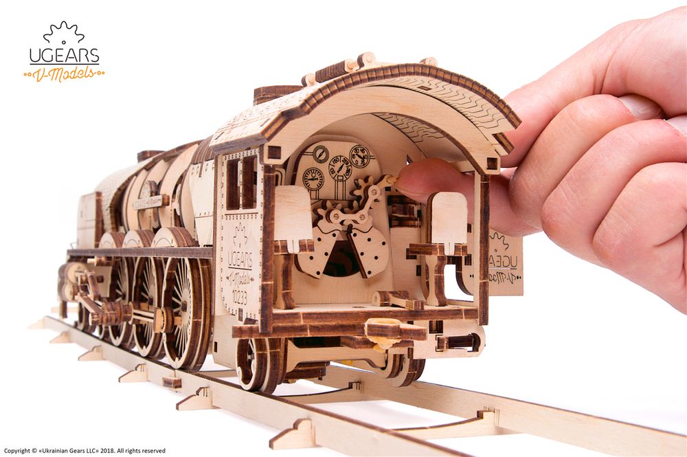 Gifts - UGEARS Mechanical Models: V-EXPRESS STEAM TRAIN with TENDER - UGEARS
