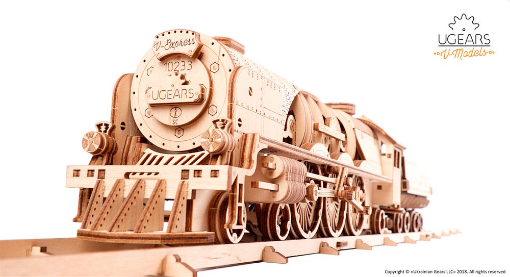 Gifts - UGEARS Mechanical Models: V-EXPRESS STEAM TRAIN with TENDER - UGEARS