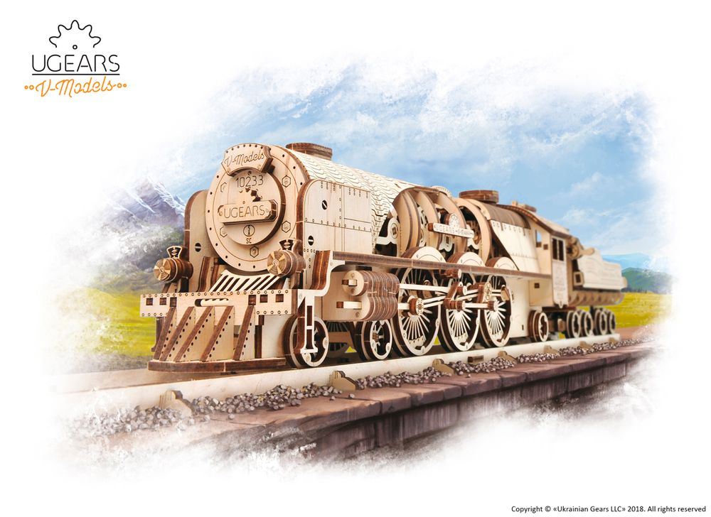 Gifts - UGEARS Mechanical Models: V-EXPRESS STEAM TRAIN with TENDER - UGEARS