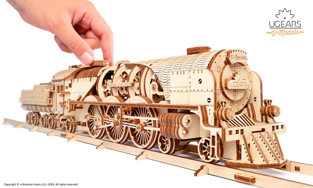 Gifts - UGEARS Mechanical Models: V-EXPRESS STEAM TRAIN with TENDER - UGEARS