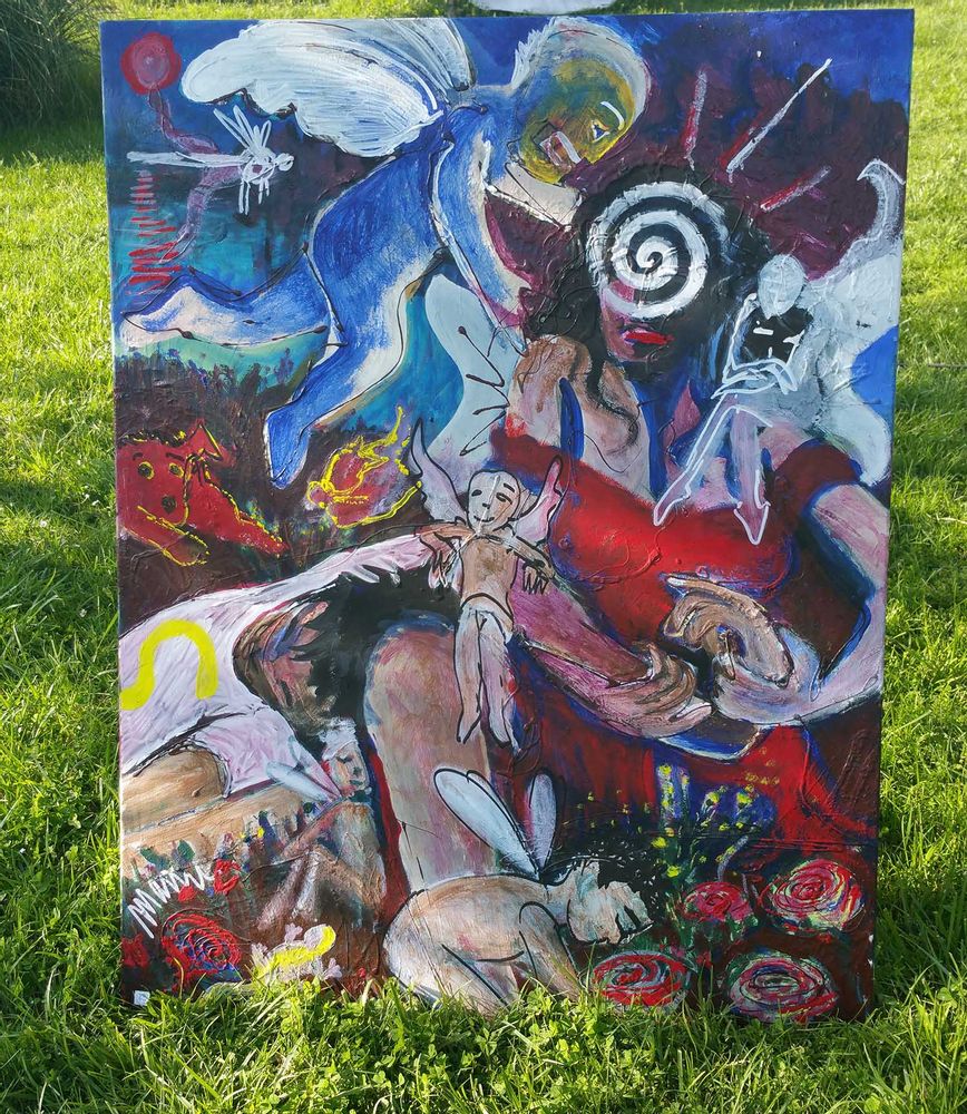 Tableaux - "massage au lac" Oeuvre originale peinture - L'ATELIER D'ANGES HEUREUX